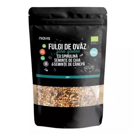 Faina de Ovaz fini cu spirulina, chia si seminte de canepa Bio - 200 g