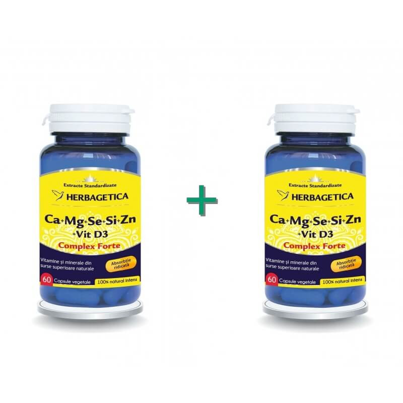Ca+Mg+Se+Si+Zn cu Vitamina D3 Complex Forte - 60 + 60 cps (pachet cu -50% la a doua)
