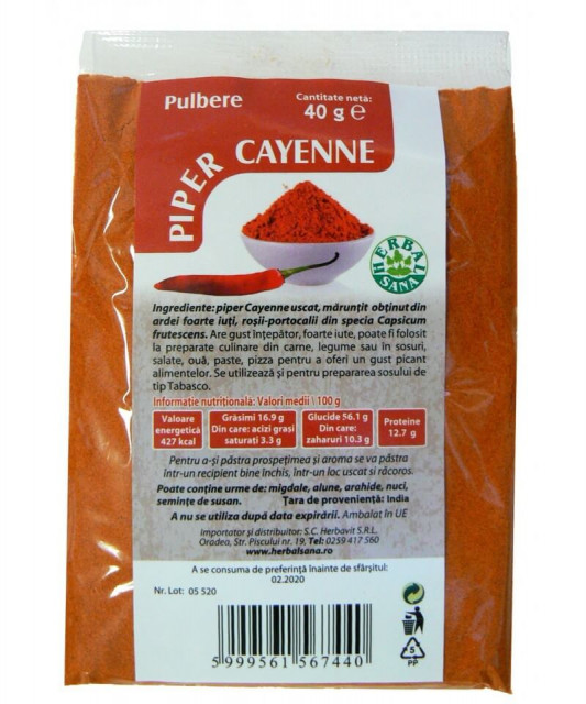 Piper Cayenne pulbere - 40 g Herbavit