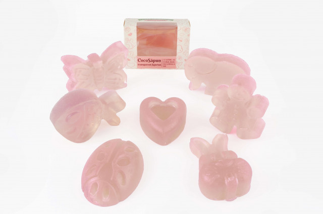 CocoSapun transparent figurine cu argan, migdale dulci si parfum de roze - 50 g