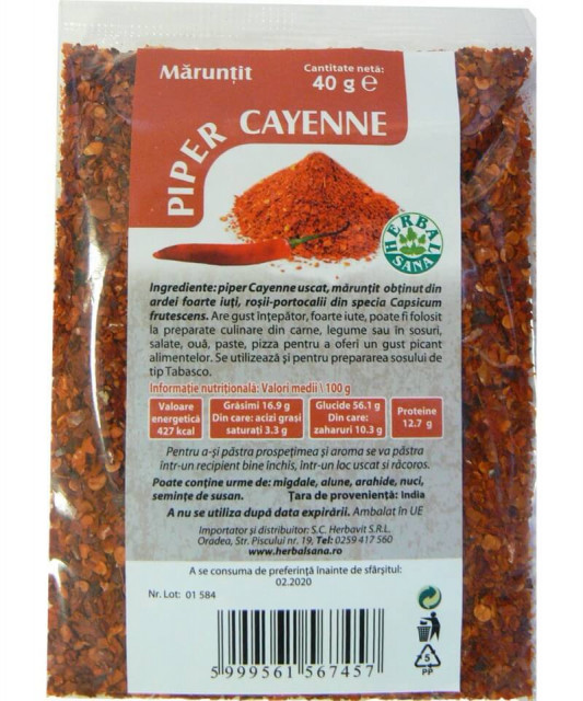 Piper Cayenne maruntit - 40 g Herbavit