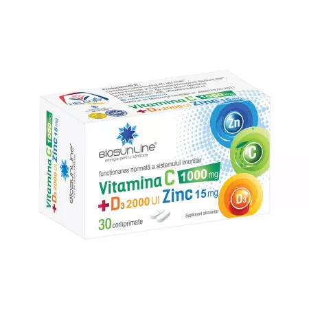 Vitamina C 1000 mg + D3 2000 UI + Zinc 15 mg - 30 cpr