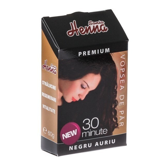 Vopsea de par Henna Sonia Premium, Negru auriu - 60 g