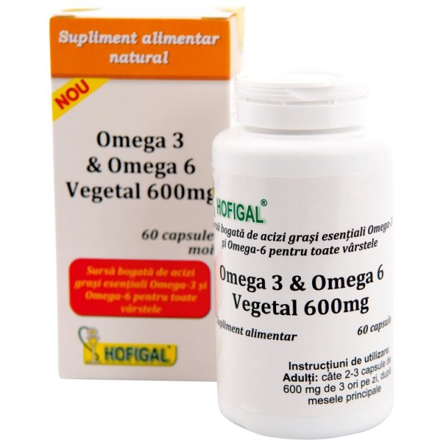 Omega-3 si Omega-6 vegetal 600mg - 60 cps Hofigal