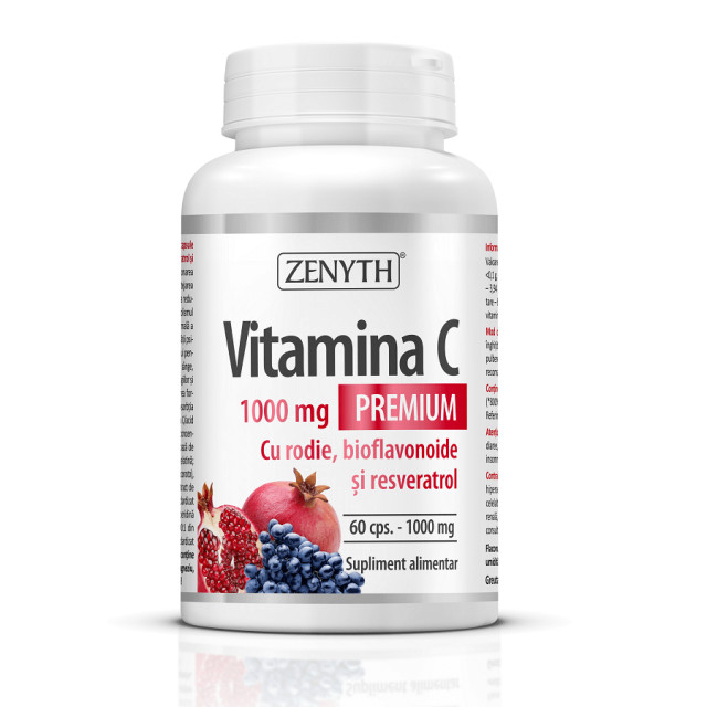 Vitamina C Premium 1000 mg cu rodie bioflavonoide si resveratrol - 60 cps