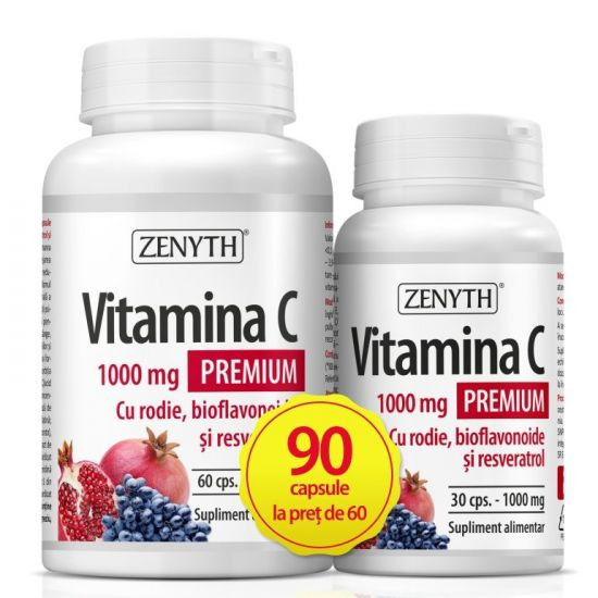Vitamina C Premium cu rodie, bioflavonoide si resveratrol - 60 cps + 30 cps