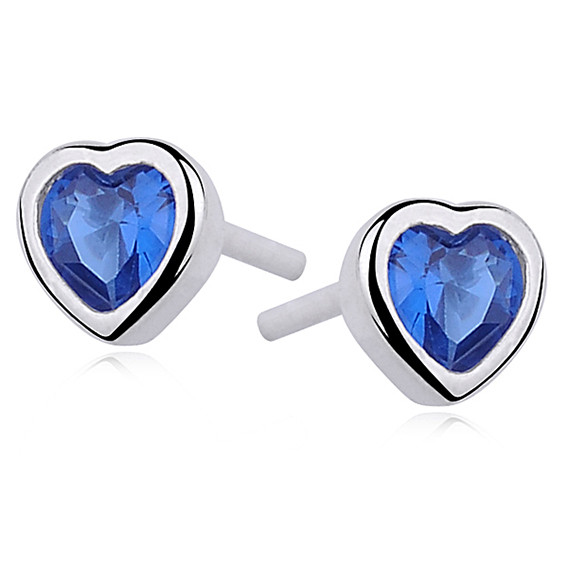 Cercei argint 925, jw342, model inimioara cu zirconiu sapphire, placati cu rodiu