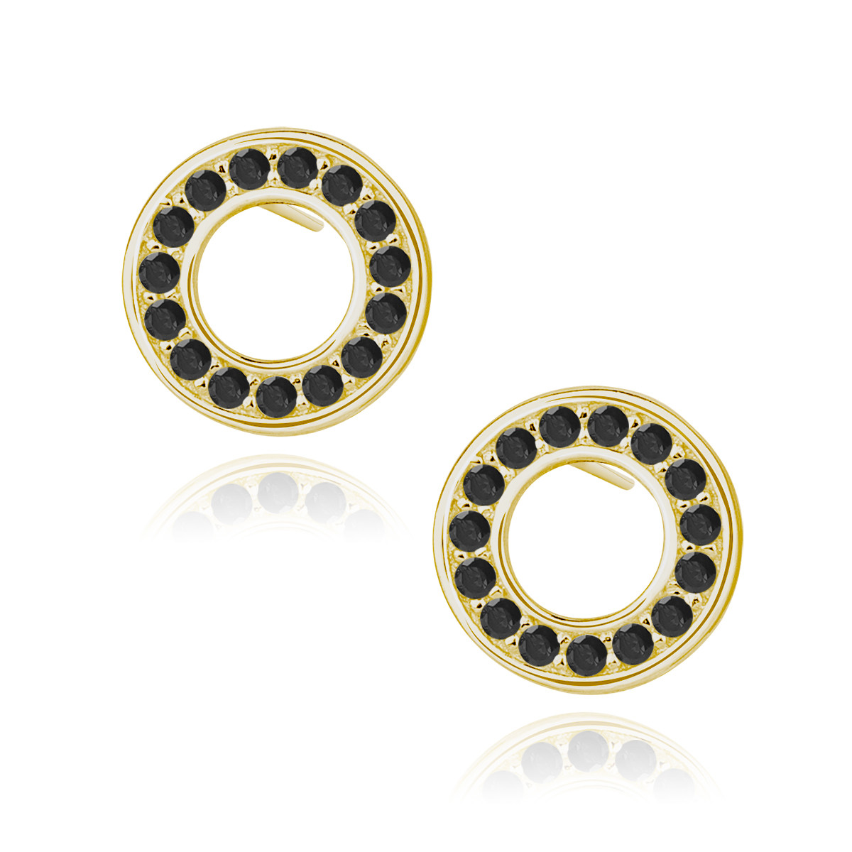 Cercei argint 925, jw480, model cerc cu zirconiu negru, placat cu aur