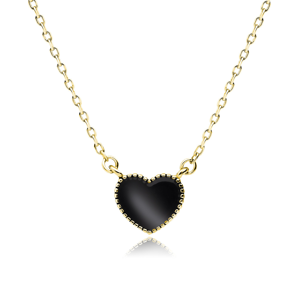 Lantisor argint 925, jw372, cu pandantiv inima smalt negru, placat cu aur