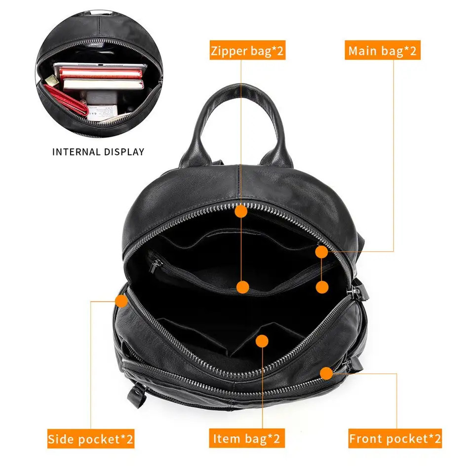 Rucsac dama, Amita GT2072, piele naturala, Negru