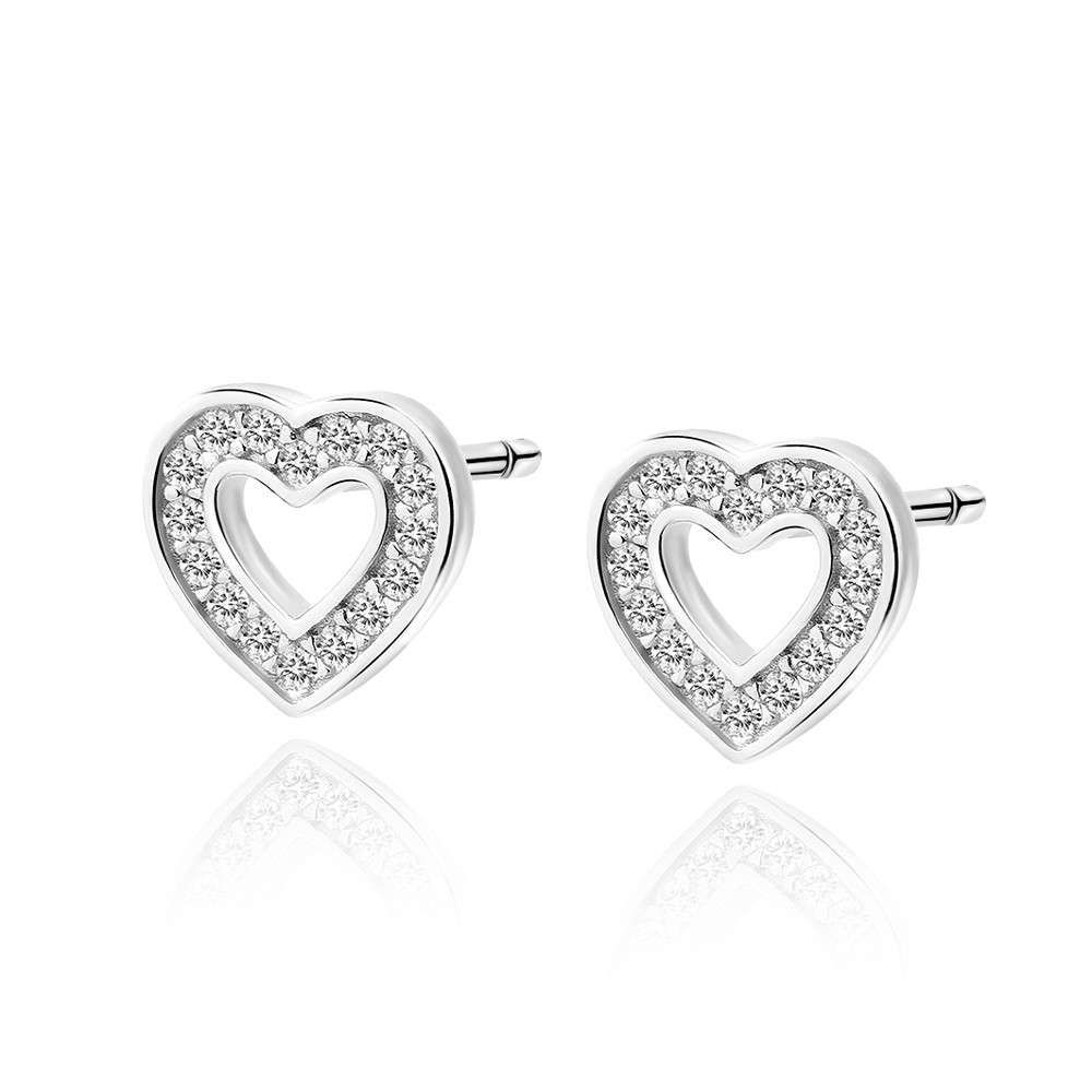 Cercei argint 925, jw175, model inima cu zirconiu, placati cu rodiu