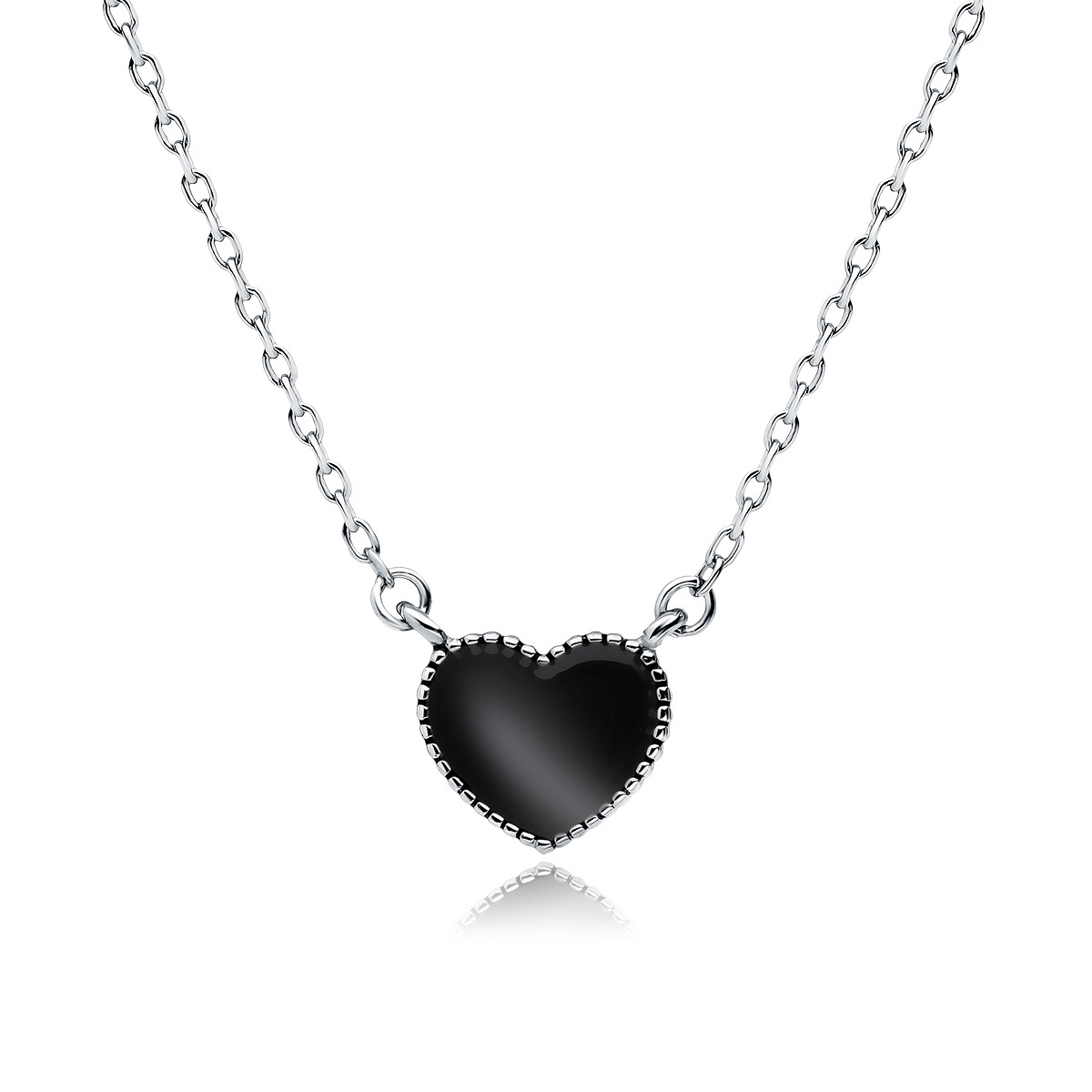 Lantisor argint 925, jw373, cu pandantiv inima smalt negru, placat cu rodiu