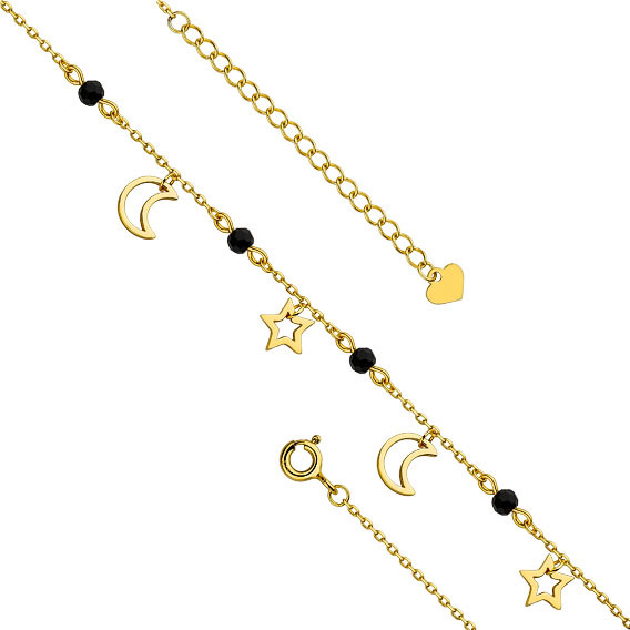 Bratara de glezna argint 925, jw361, model luna si stele, placata cu aur