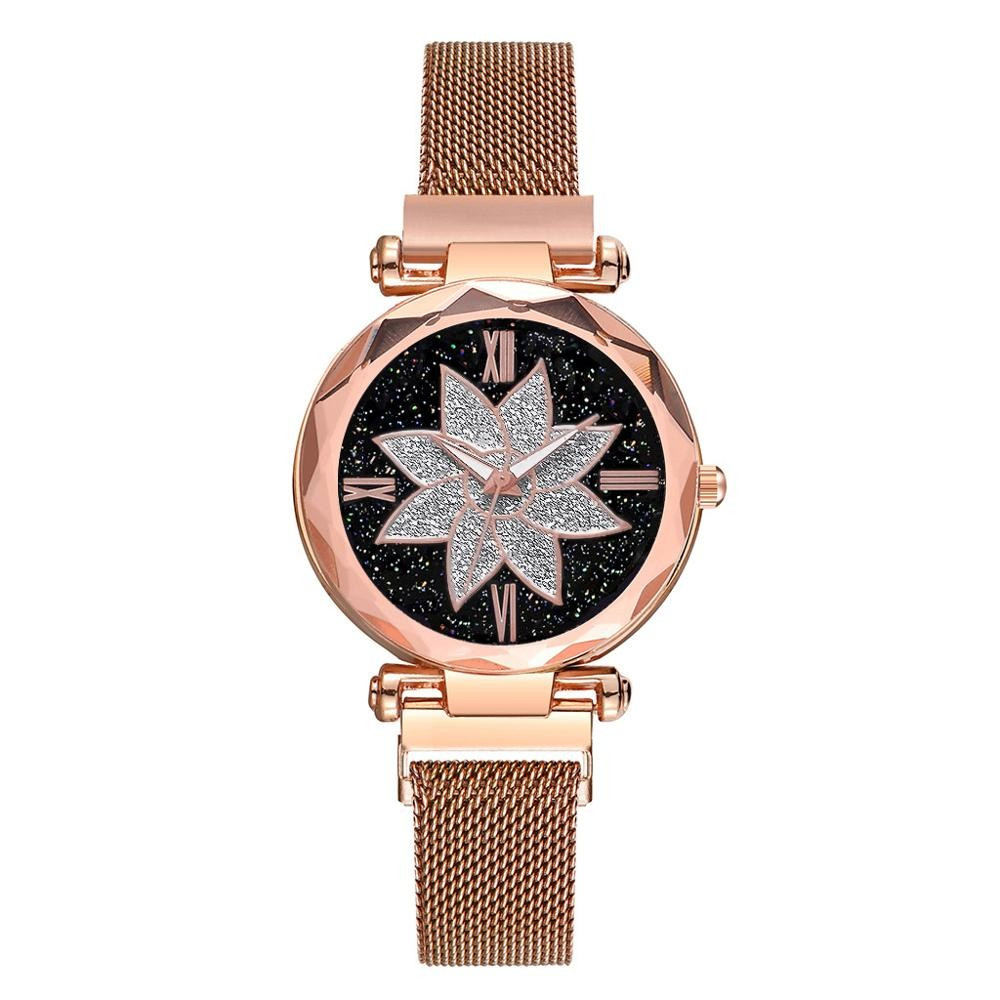 Ceas dama casual geneva, cs1104, model starry sky, bratara magnetica, auriu