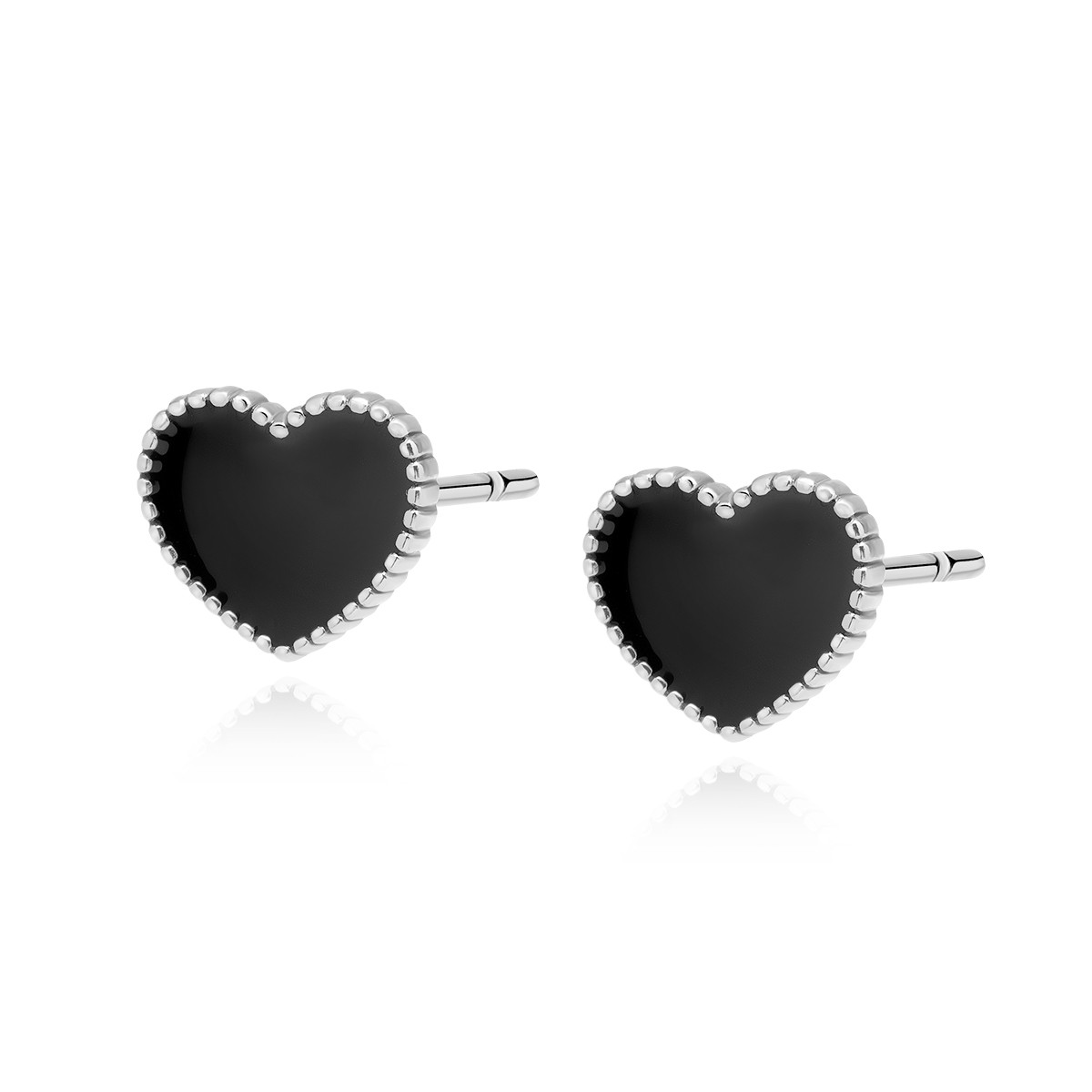 Cercei argint 925, jw180, model inima neagra, placati cu rodiu