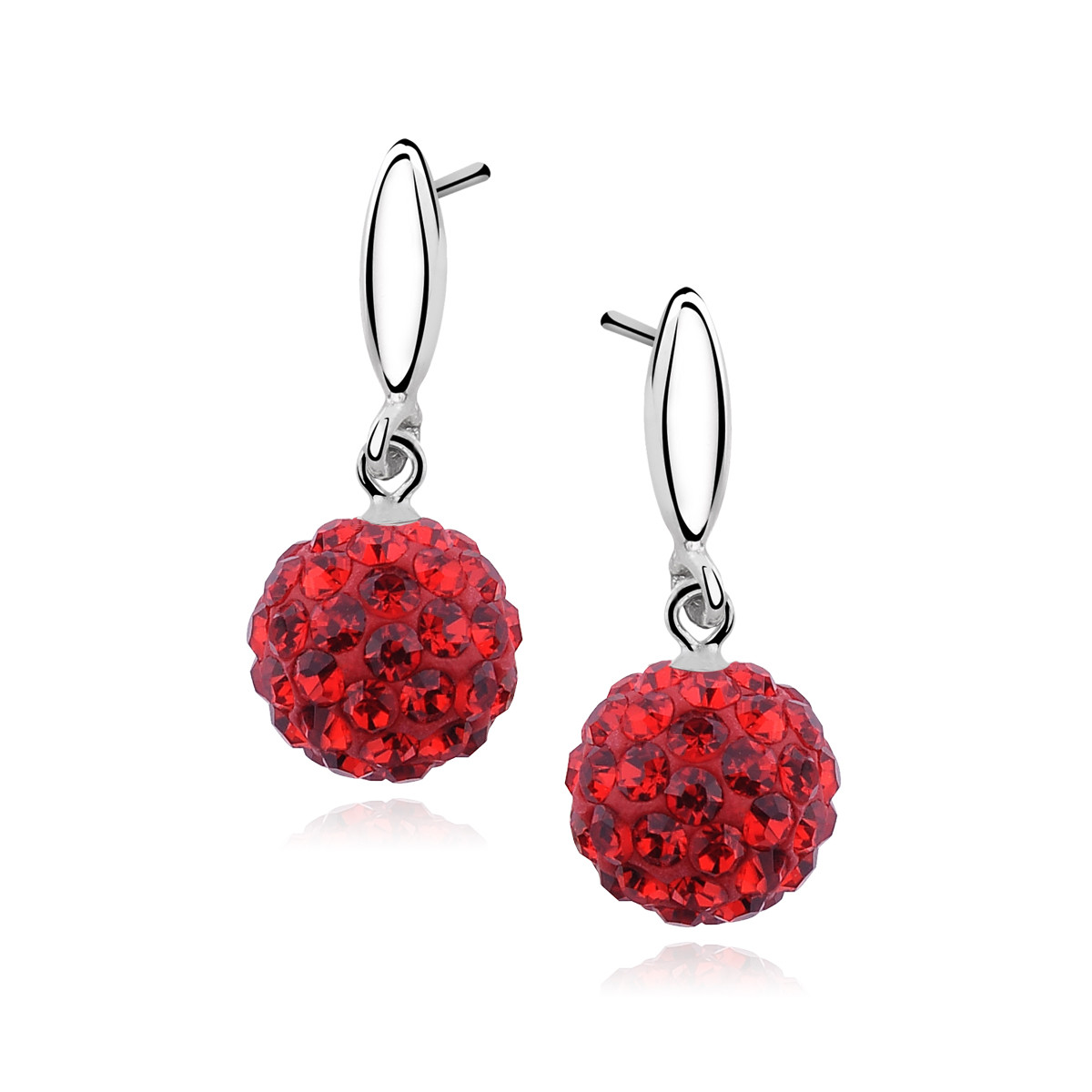 Cercei argint 925, jw289, model disco ball, cu zirconiu rosu