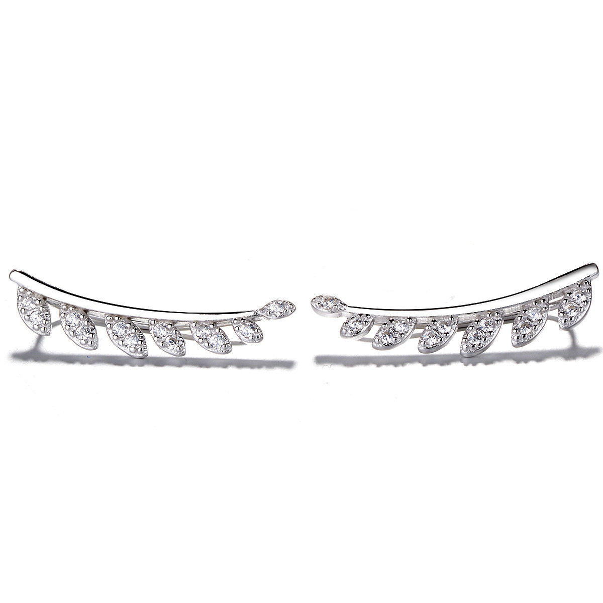 Cercei ear cuffs argint 925, JW679, model frunze, placat cu rodiu