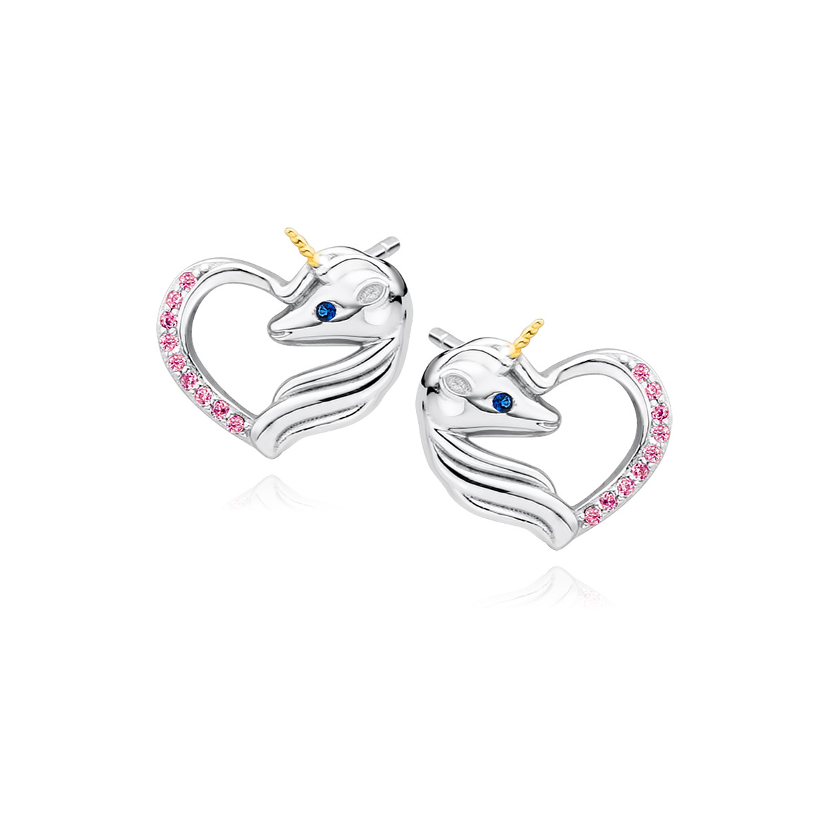 Cercei argint 925, jw56, model unicorn in forma de inima, cu zirconiu