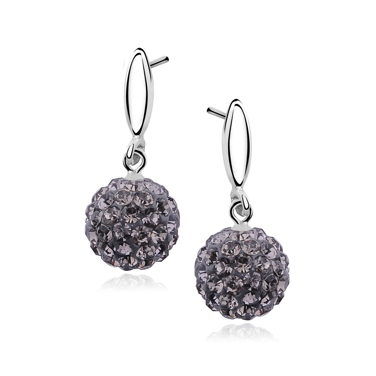 Cercei argint 925, jw293, model disco ball, cu zirconiu gri metalic