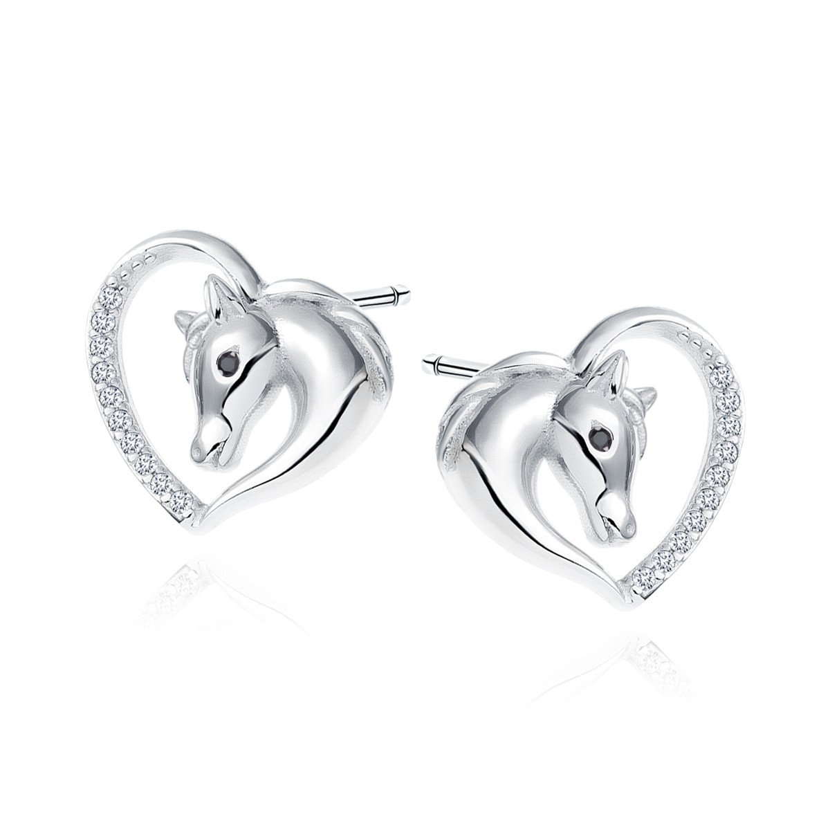 Cercei argint 925, jw242, model in forma de cal si inima cu zirconiu alb, placati cu rodiu