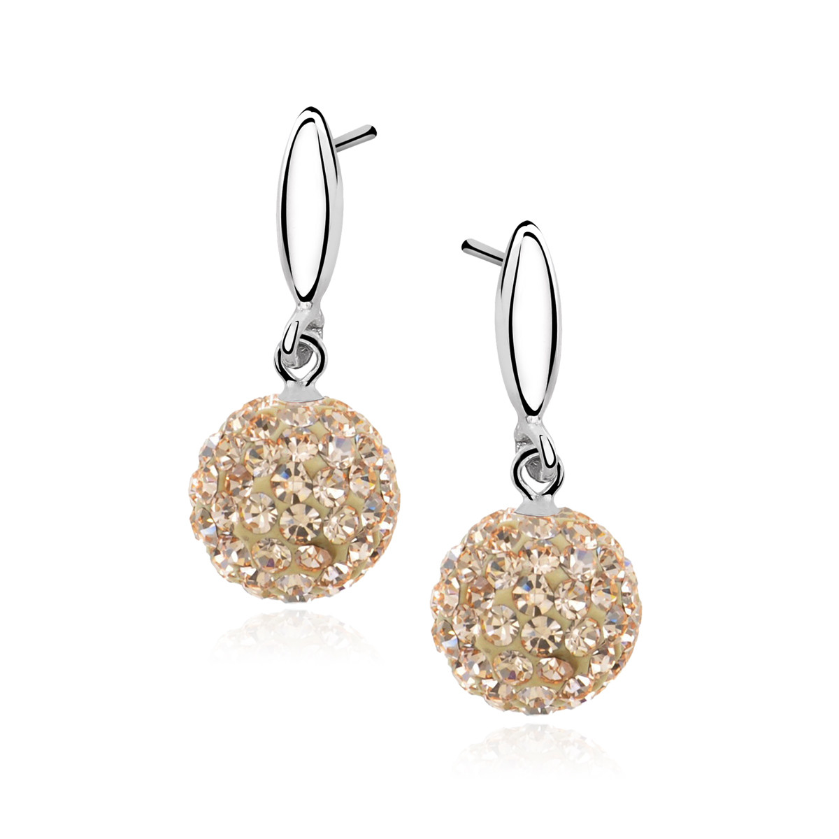 Cercei argint 925, jw294, model disco ball, cu zirconiu auriu