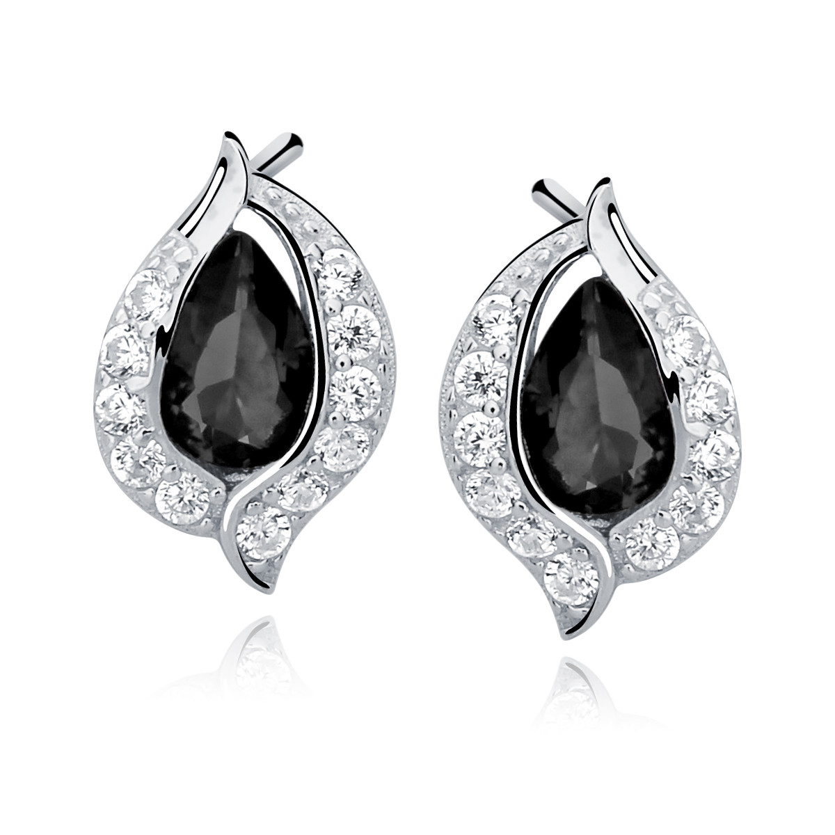 Cercei argint 925, jw90, model in forma de picatura cu zirconiu negru