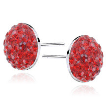 Cercei argint 925, jw290, model semi disco ball 10 mm, cu zirconiu rosu