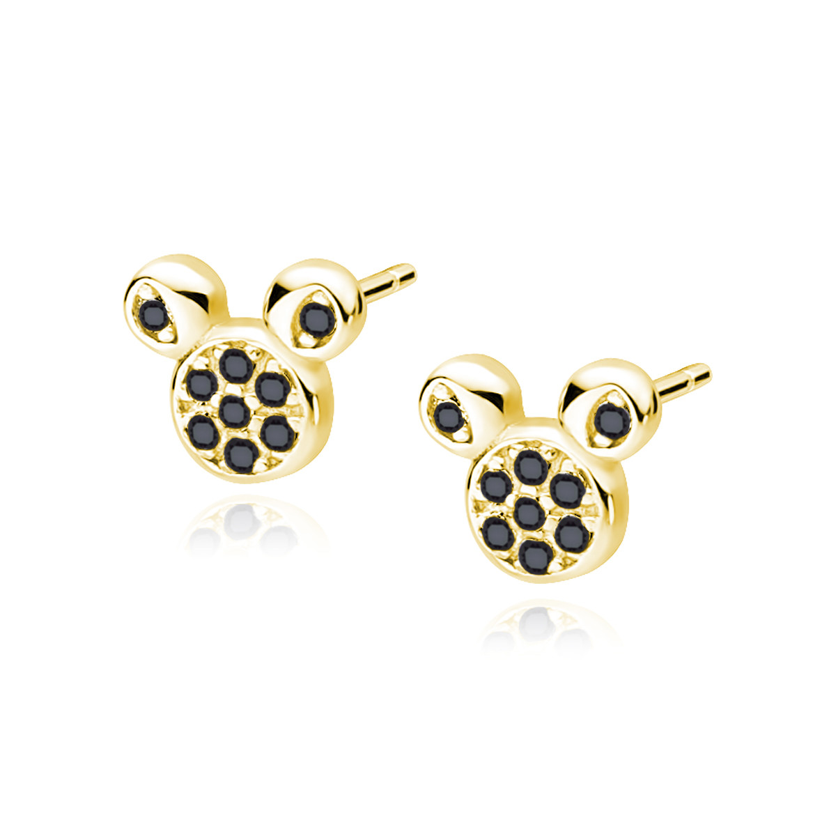 Cercei argint 925, jw317, model mickey mouse cu pietre negre, placat cu aur