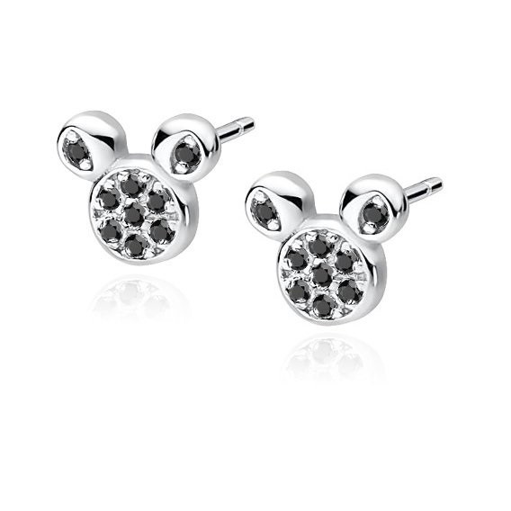 Cercei argint 925, jw71, model mickey mouse cu pietre negre