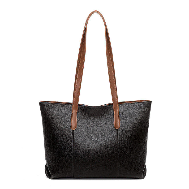 Geanta dama GT1989 Althea, model tote, piele naturala, Negru/Maro