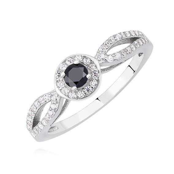 Inel argint 925, jw351, cu piatra zirconia negru, placat cu rodiu