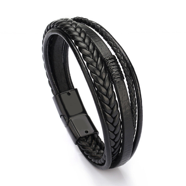 Bratara barbati, bt43, piele naturala, negru