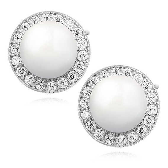 Cercei argint 925, jw277, model rotund cu perla si zirconii