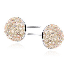 Cercei argint 925, jw292, model semi disco ball 10 mm, cu zirconiu auriu