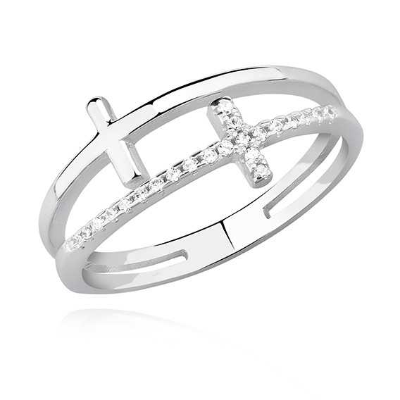 Inel argint 925, jw336, model cu pietre si cruciulite, placat cu rodiu