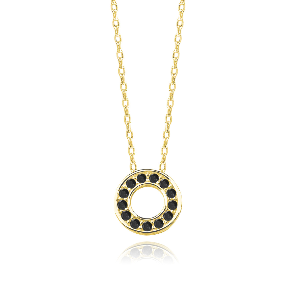Lantisor argint 925, jw478, model cerc cu zirconiu negru, placat cu aur