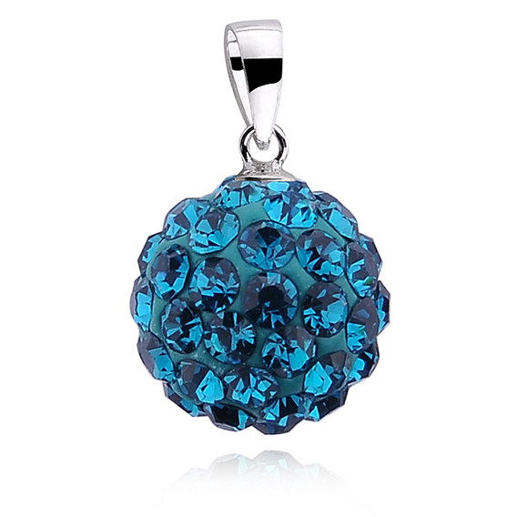 Pandantiv argint 925, jw211, model disco ball 12 mm, cu zirconiu albastru