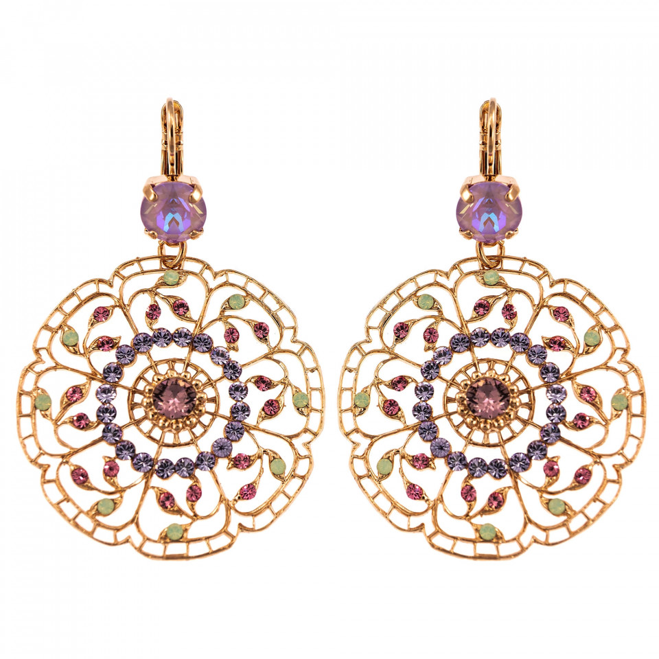 Cercei placati cu Aur roz de 24K, cu cristale Swarovski, Lavender | 1210-1910RG6