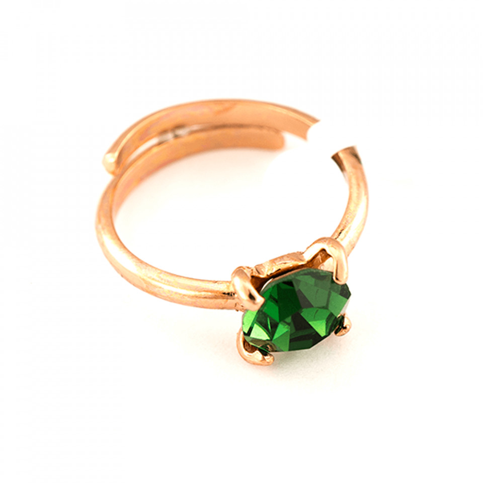 Inel placat cu Aur roz de 24K, cu cristale Swarovski, Emerald | 7606-205RG