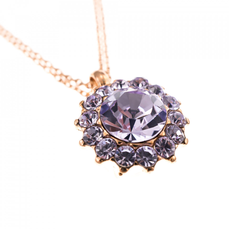 Pandantiv cu lant placat cu Aur roz de 24K, cu cristale Swarovski, Violet - Colors | 5034/1-371371RG - 1 | YEO