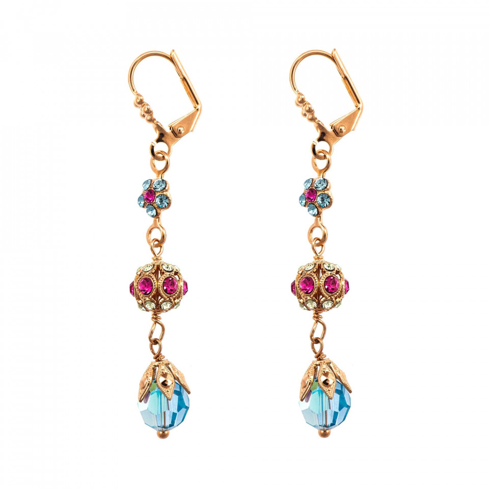 Cercei placati cu Aur roz de 24K, cu cristale Swarovski, Spring Flowers | 1134-2141RG1