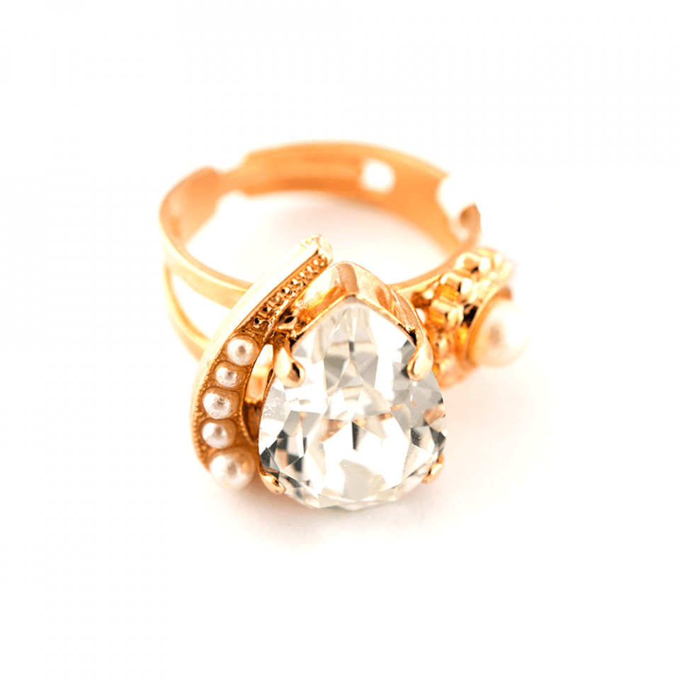 Inel placat cu Aur roz de 24K, cu cristale Swarovski, Crystal Pearl\'s | 72009-M48001RG