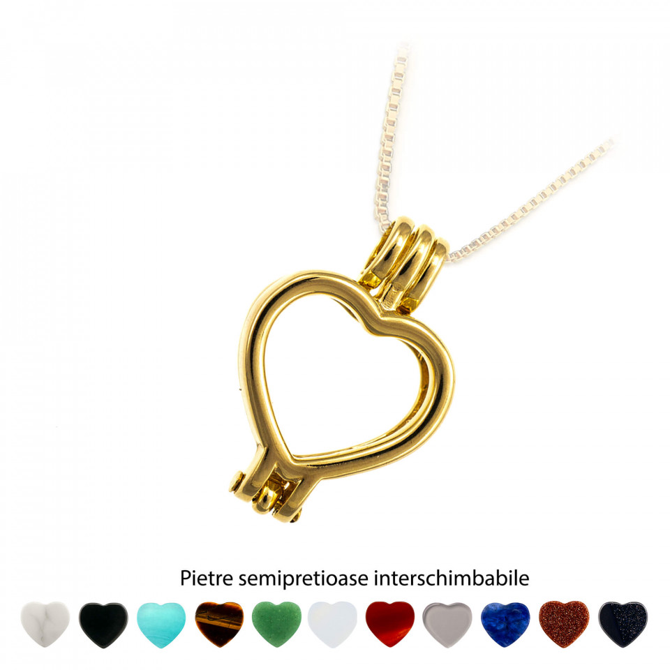 Pandantiv Magic Pendant - Magic Love, placat cu aur, Secret Stone Collection, cu pietre semipretioase interschimbabile