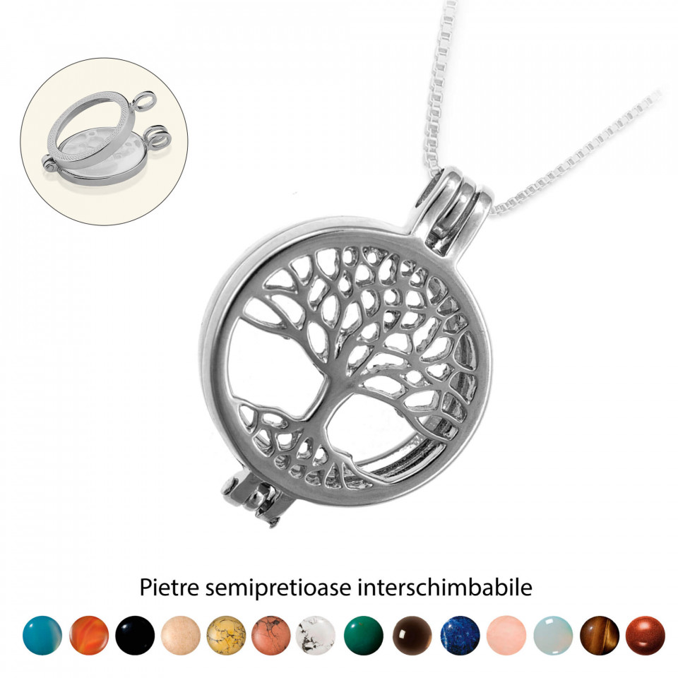 Pandantiv Magic Pendant – Tree of Life, placat cu argint, Secret Stone Collection, cu pietre semipretioase interschimbabile Roxannes - Rebeca >M
