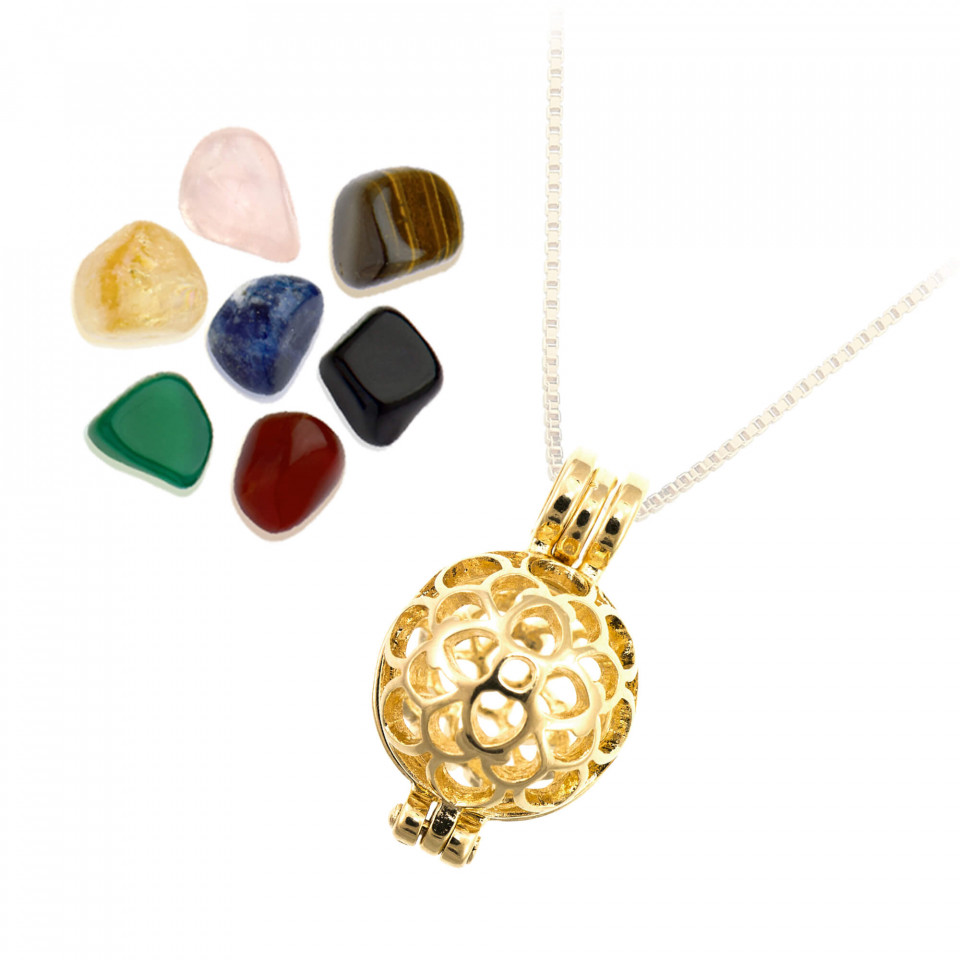 Set Pandantiv placat cu aur - Angel Caller - Healing Stones cu 7 pietre semipretioase tamaduitoare, interschimbabile