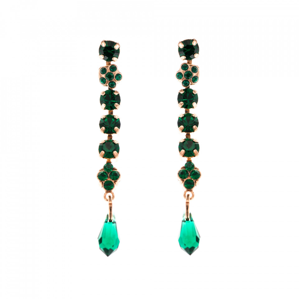 Cercei placati cu Aur roz de 24K, cu cristale Swarovski, Emerald | 1408-205205RG2