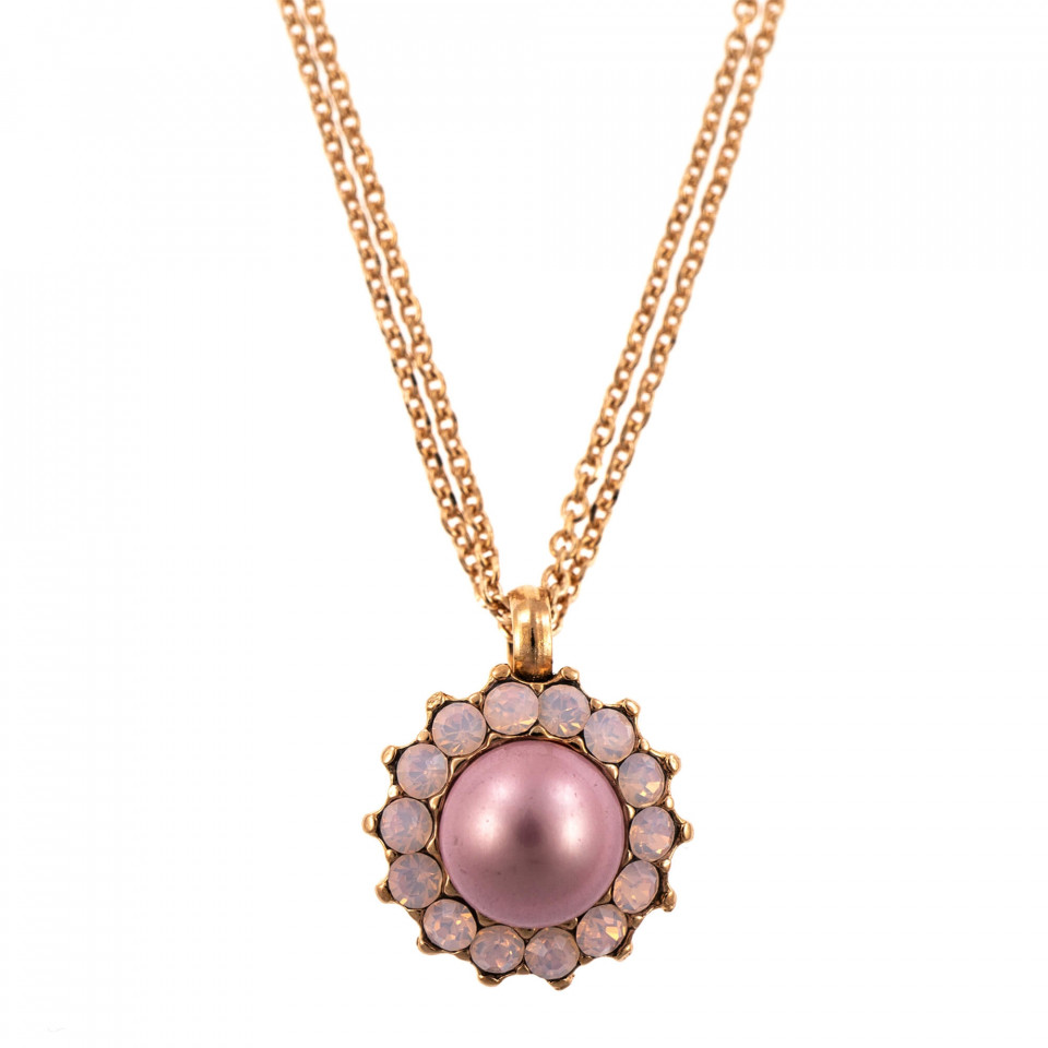 Pandantiv cu lant placat cu Aur roz de 24K, cu cristale Swarovski, Antigua | 5034/1-395121RG Roxannes - Mariana Jewellery
