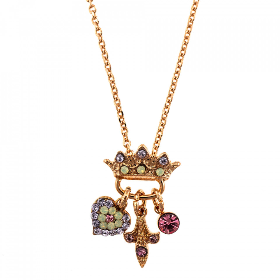 Pandantiv cu lant placat cu Aur roz de 24K, cu cristale Swarovski, Lavender | 5543/1-1910RG
