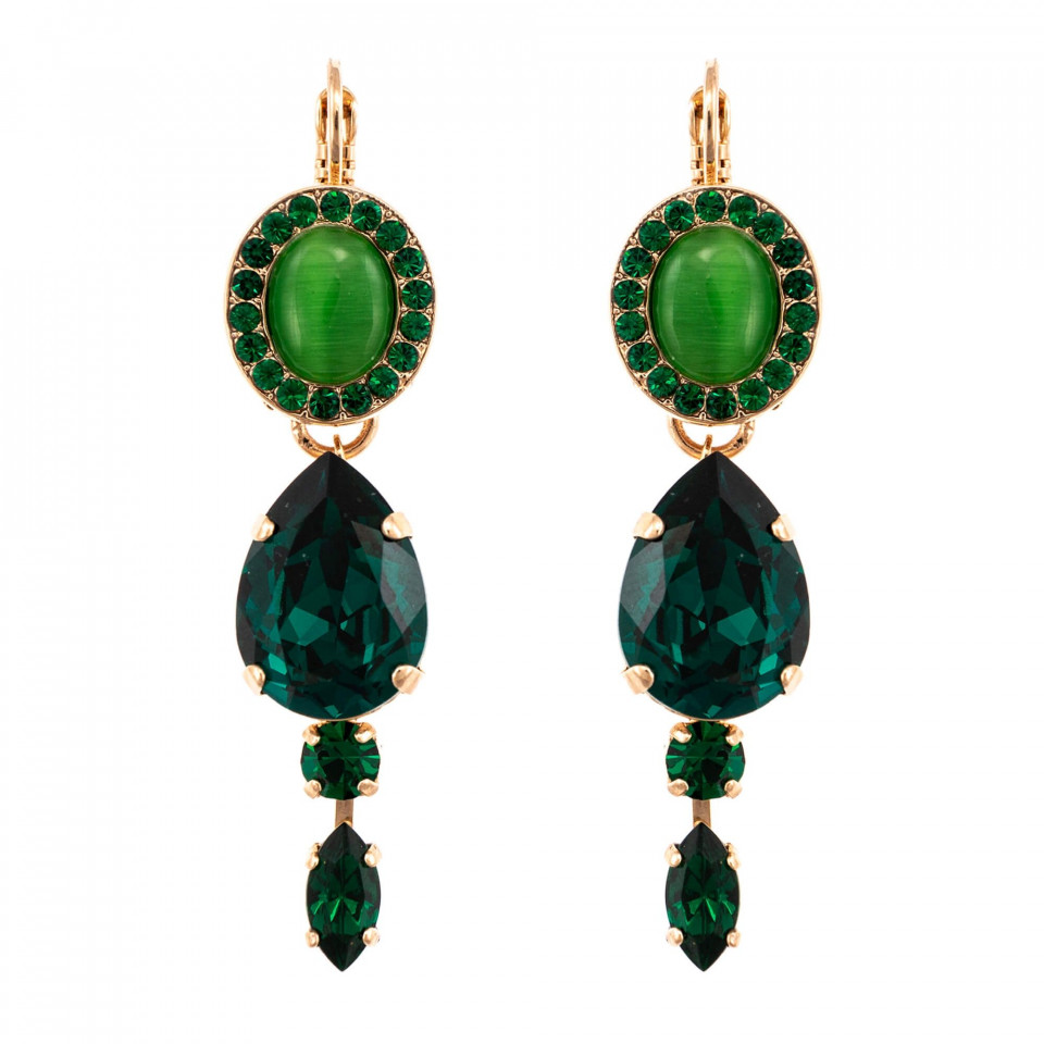 Cercei placati cu Aur roz de 24K, cu cristale Swarovski, Emerald | 1130252-205205RG6