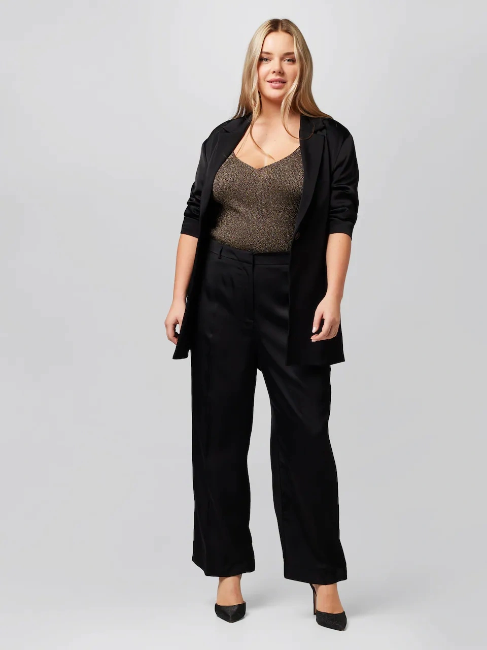 Pantaloni dama Largi cu dunga MaggieA LOT LESS pe Negru
